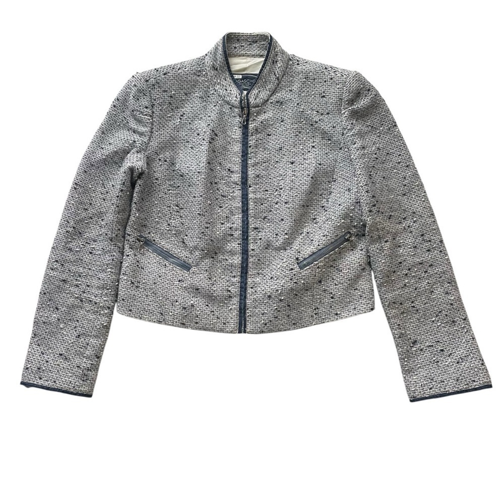 Magaschoni Tweed Blazer Jacket Navy Blue White Size 0 XS Italy Vintage formal